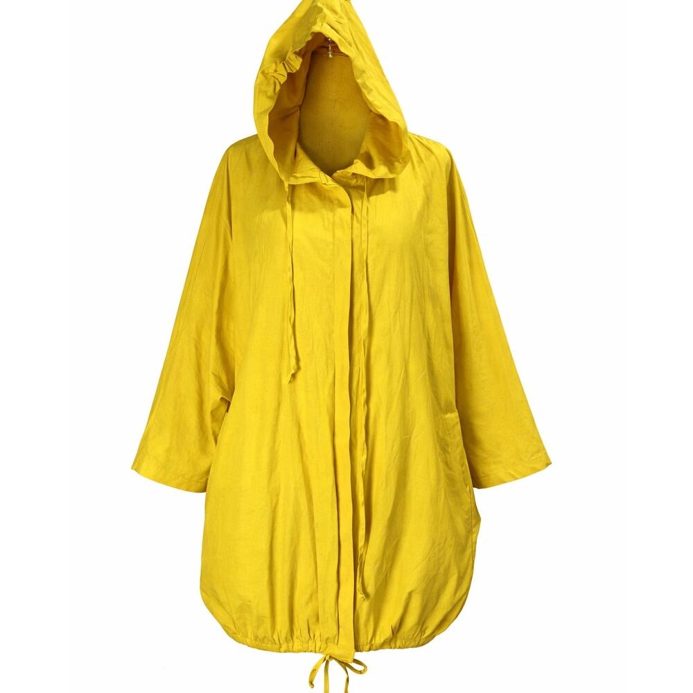 See you Yellow Oversized Hooded Jacket Casual Button Front Medium 38 Boho